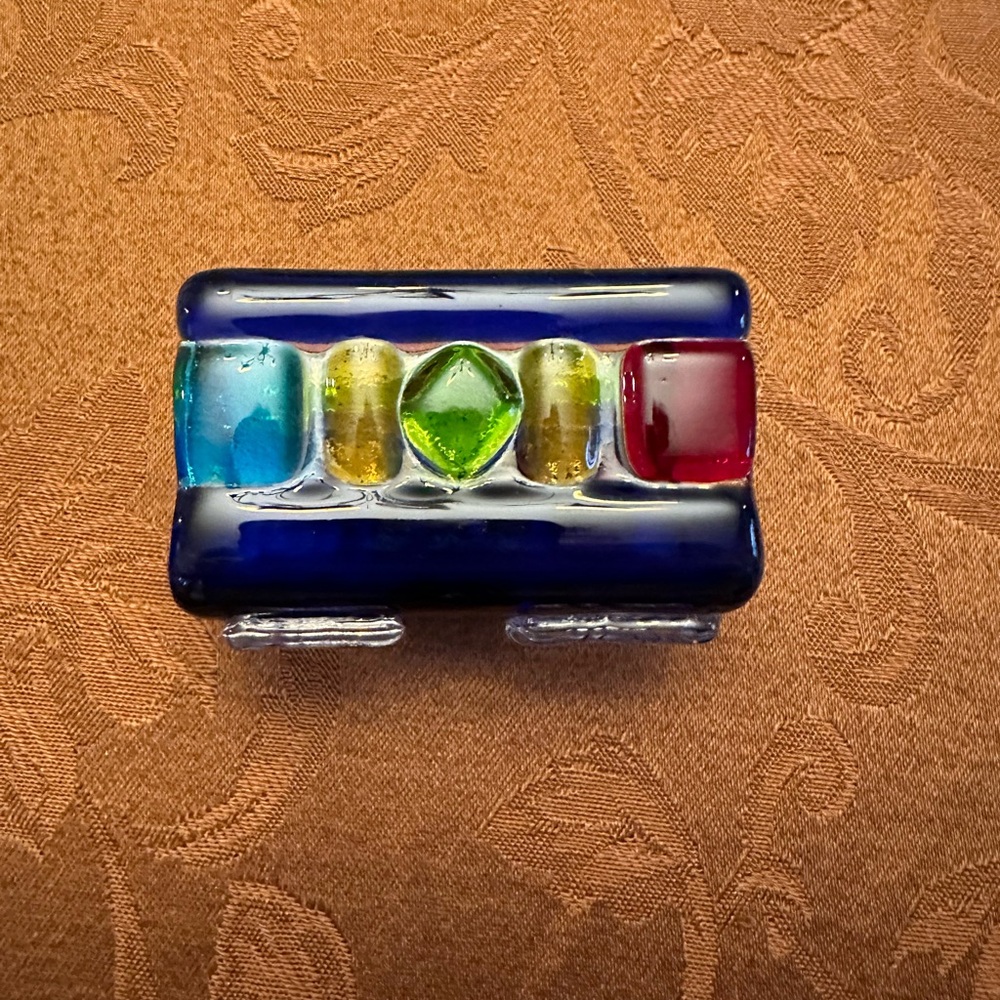 Glass business card holder.  Hand made.  Purchased at a craft show.